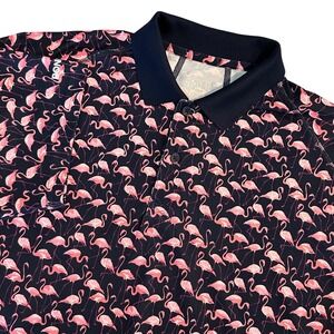 Bonobos Golf Men's Size Medium Slim Fit Flamingo Print Polo Shirt Navy Pink
